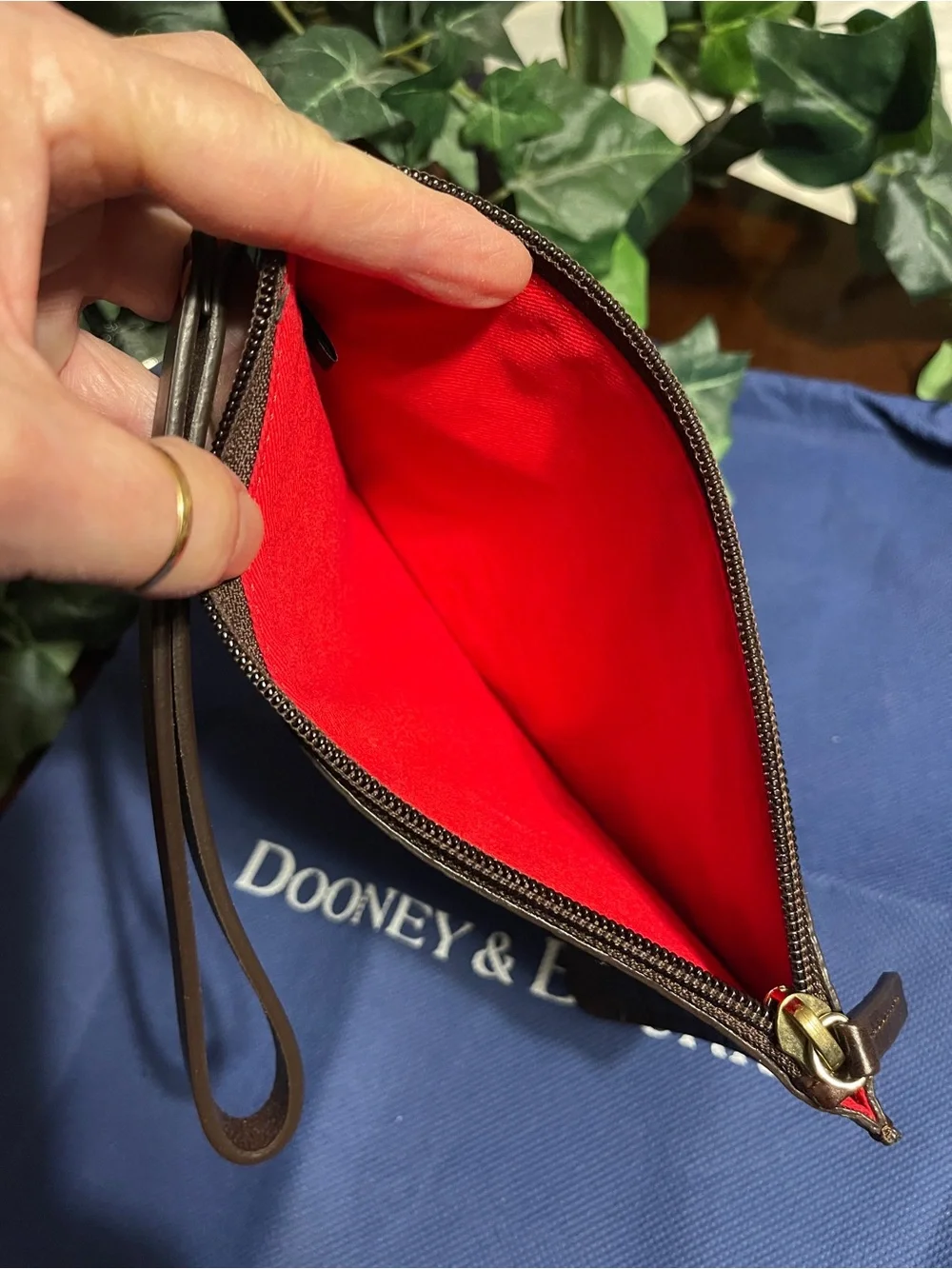 NWOT Dooney & Bourke Chocolate Brown Woven Leather Wristlet